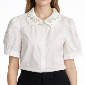 Eyelet Lace Puff Sleeve Top Size L White Maison Cinqcent Coquette Cottagecore